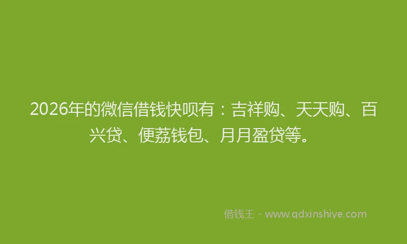 2026年的微信借钱快呗有:吉祥购、天天购、百兴贷、便荔钱包、月月盈贷等。