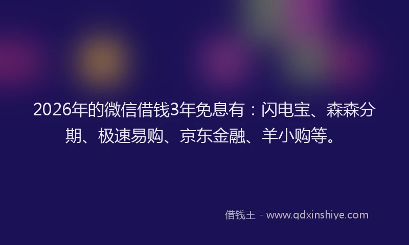 2026年的微信借钱3年免息有：闪电宝、森森分期、极速易购、京东金融、羊小购等。