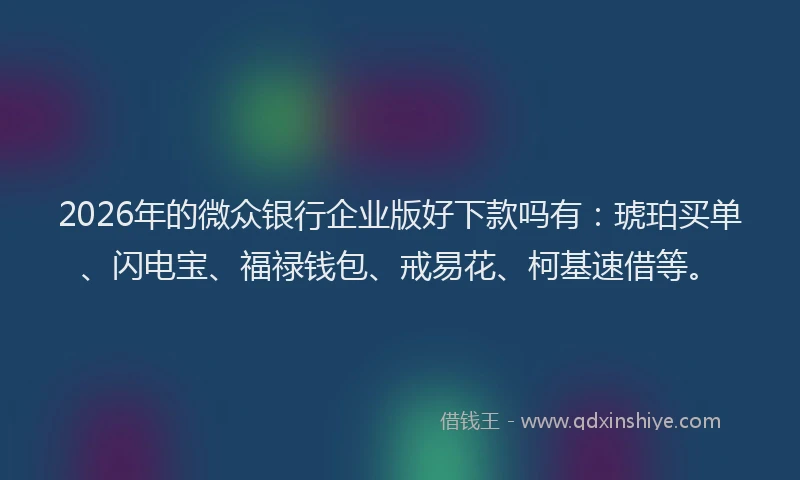 2026年的微众银行企业版好下款吗有：琥珀买单、闪电宝、福禄钱包、戒易花、柯基速借等。