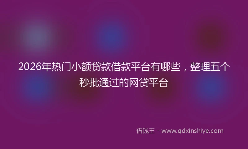 2026年热门小额贷款借款平台有哪些，整理五个秒批通过的网贷平台