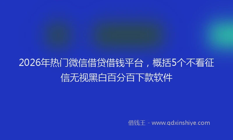 2026年热门微信借贷借钱平台，概括5个不看征信无视黑白百分百下款软件