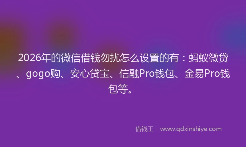 2026年的微信借钱勿扰怎么设置的有：蚂蚁微贷、gogo购、安心贷宝、信融Pro钱包、金易Pro钱包等。