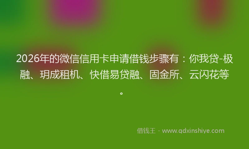 2026年的微信信用卡申请借钱步骤有：你我贷-极融、玥成租机、快借易贷融、固金所、云闪花等。