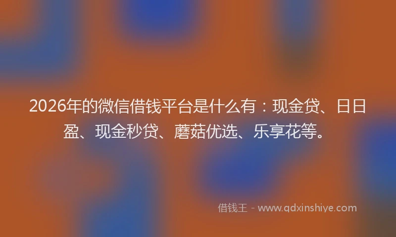2026年的微信借钱平台是什么有：现金贷、日日盈、现金秒贷、蘑菇优选、乐享花等。
