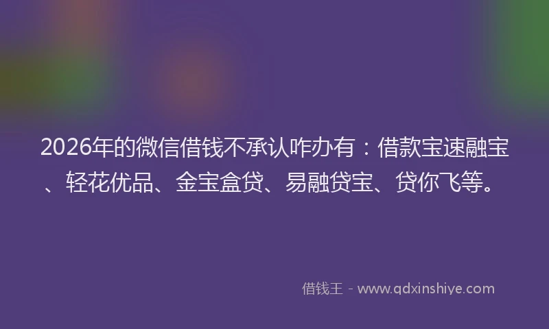 2026年的微信借钱不承认咋办有：借款宝速融宝、轻花优品、金宝盒贷、易融贷宝、贷你飞等。