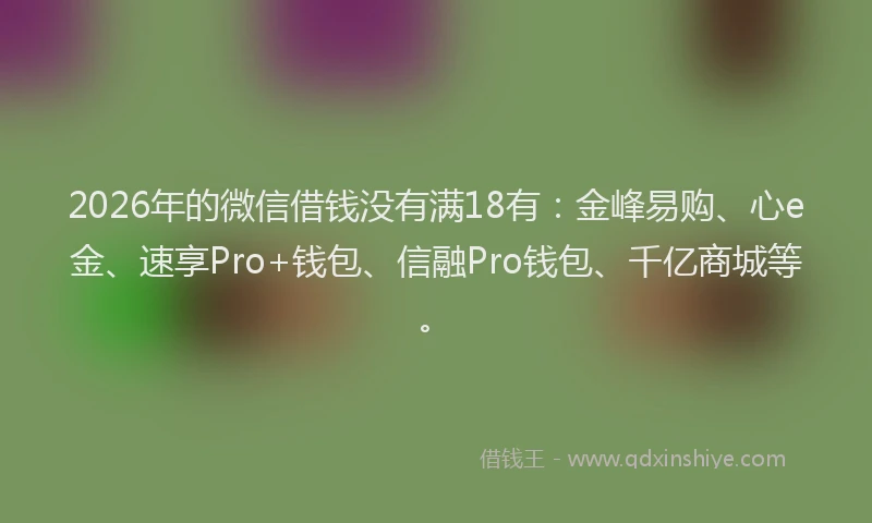 2026年的微信借钱没有满18有：金峰易购、心e金、速享Pro+钱包、信融Pro钱包、千亿商城等。