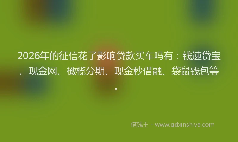 2026年的征信花了影响贷款买车吗有：钱速贷宝、现金网、橄榄分期、现金秒借融、袋鼠钱包等。