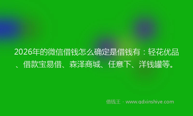2026年的微信借钱怎么确定是借钱有：轻花优品、借款宝易借、森泽商城、任意下、洋钱罐等。