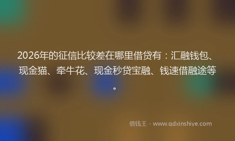 2026年的征信比较差在哪里借贷有：汇融钱包、现金猫、牵牛花、现金秒贷宝融、钱速借融途等。