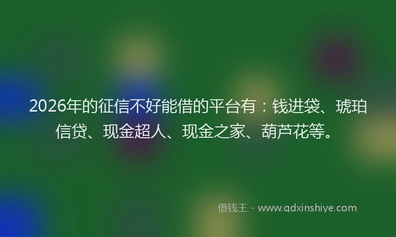 2026年的征信不好能借的平台有：钱进袋、琥珀信贷、现金超人、现金之家、葫芦花等。