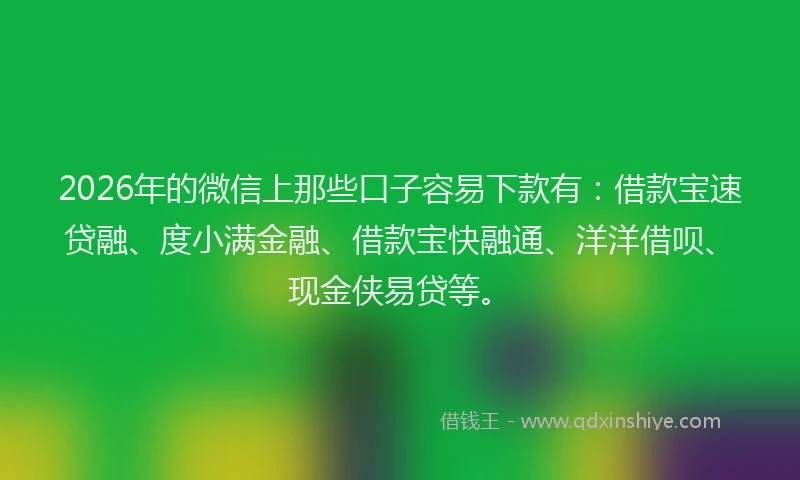 2026年的微信上那些口子容易下款有：借款宝速贷融、度小满金融、借款宝快融通、洋洋借呗、现金侠易贷等。