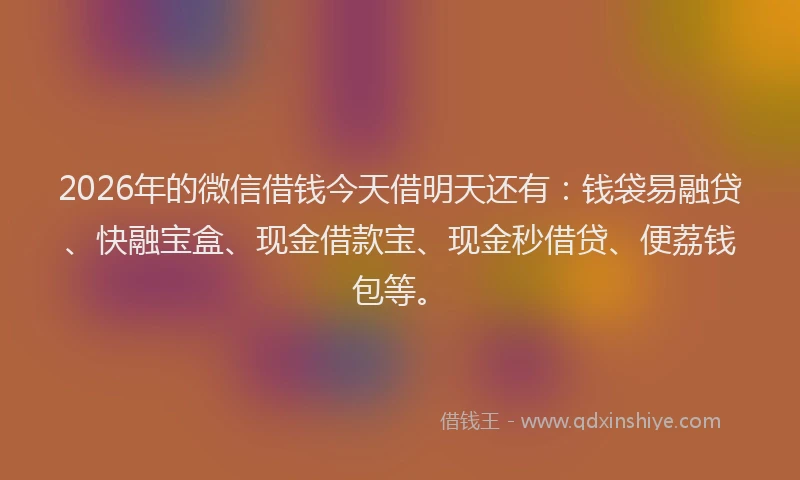 2026年的微信借钱今天借明天还有：钱袋易融贷、快融宝盒、现金借款宝、现金秒借贷、便荔钱包等。