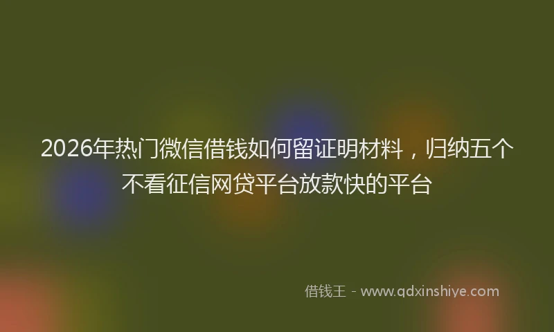 2026年热门微信借钱如何留证明材料，归纳五个不看征信网贷平台放款快的平台