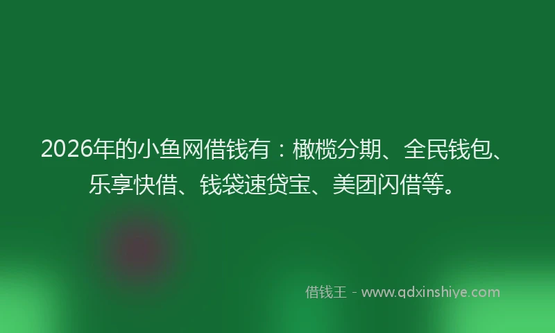 2026年的小鱼网借钱有：橄榄分期、全民钱包、乐享快借、钱袋速贷宝、美团闪借等。