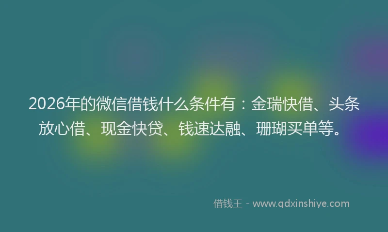 2026年的微信借钱什么条件有：金瑞快借、头条放心借、现金快贷、钱速达融、珊瑚买单等。