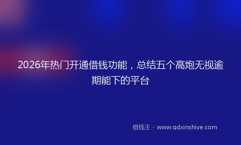 2026年热门开通借钱功能，总结五个高炮无视逾期能下的平台