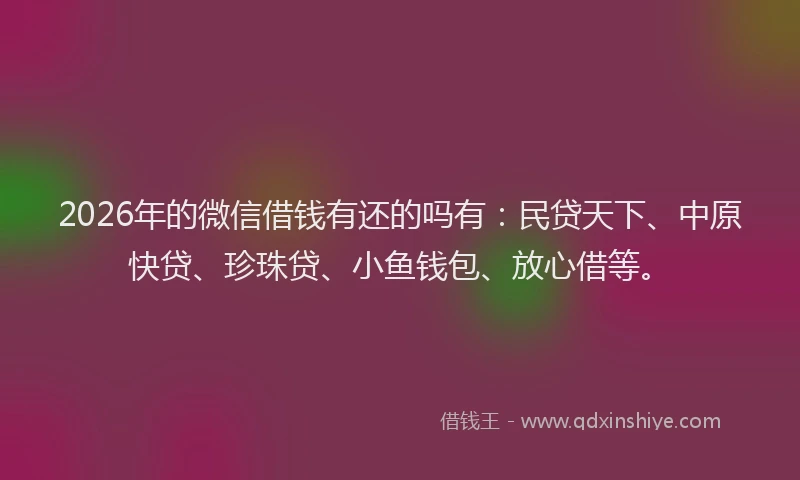 2026年的微信借钱有还的吗有：民贷天下、中原快贷、珍珠贷、小鱼钱包、放心借等。