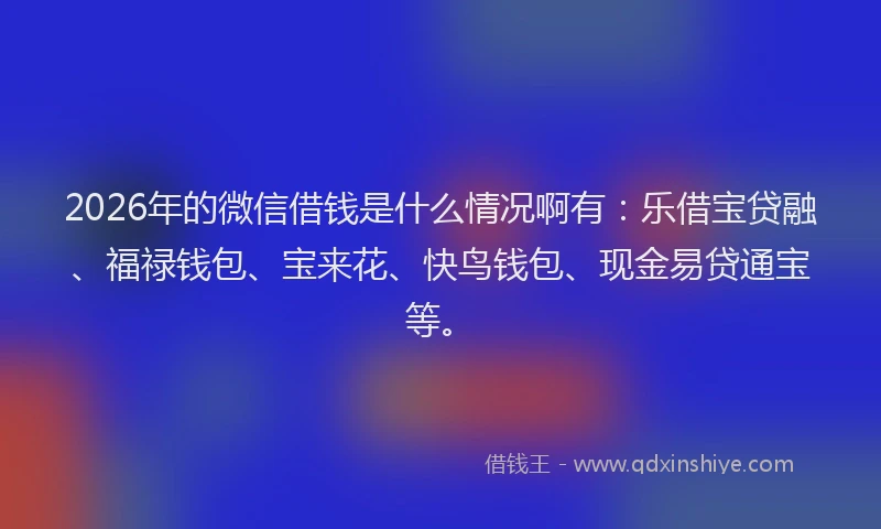 2026年的微信借钱是什么情况啊有：乐借宝贷融、福禄钱包、宝来花、快鸟钱包、现金易贷通宝等。