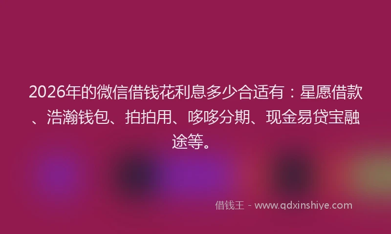 2026年的微信借钱花利息多少合适有：星愿借款、浩瀚钱包、拍拍用、哆哆分期、现金易贷宝融途等。