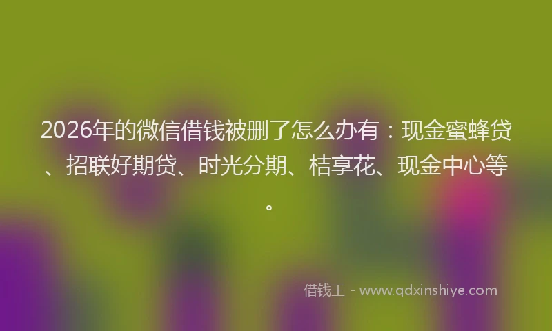 2026年的微信借钱被删了怎么办有：现金蜜蜂贷、招联好期贷、时光分期、桔享花、现金中心等。