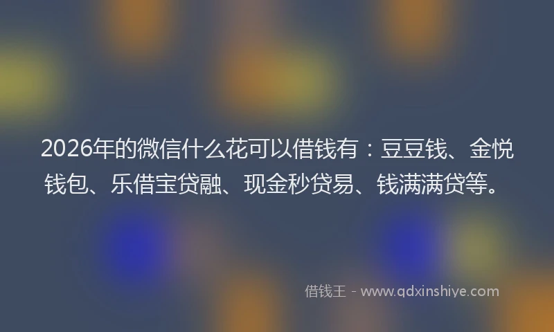 2026年的微信什么花可以借钱有：豆豆钱、金悦钱包、乐借宝贷融、现金秒贷易、钱满满贷等。