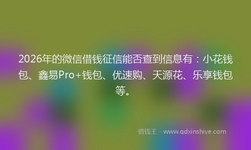 2026年的微信借钱征信能否查到信息有：小花钱包、鑫易Pro+钱包、优速购、天源花、乐享钱包等。