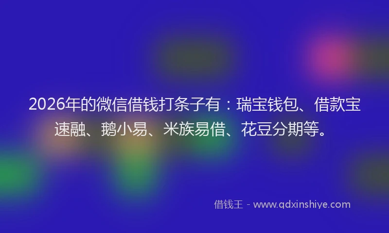 2026年的微信借钱打条子有：瑞宝钱包、借款宝速融、鹅小易、米族易借、花豆分期等。