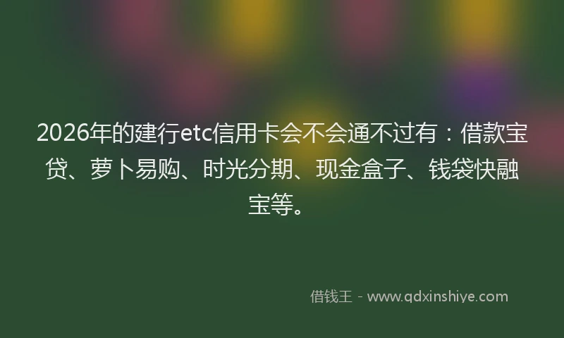 2026年的建行etc信用卡会不会通不过有：借款宝贷、萝卜易购、时光分期、现金盒子、钱袋快融宝等。