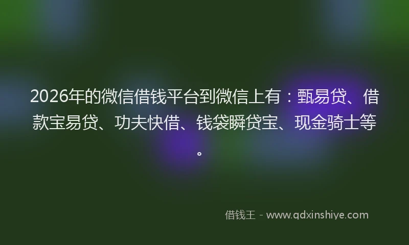 2026年的微信借钱平台到微信上有：甄易贷、借款宝易贷、功夫快借、钱袋瞬贷宝、现金骑士等。