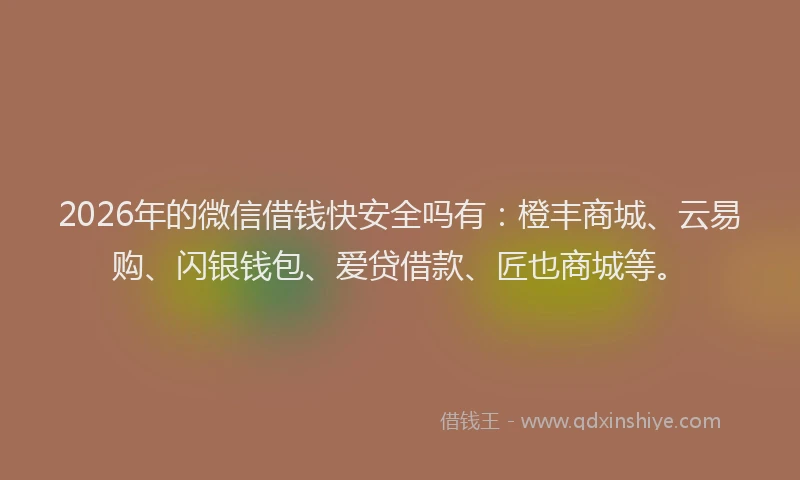 2026年的微信借钱快安全吗有:橙丰商城、云易购、闪银钱包、爱贷借款、匠也商城等。
