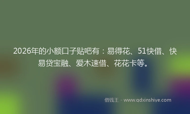 2026年的小额口子贴吧有：易得花、51快借、快易贷宝融、爱木速借、花花卡等。