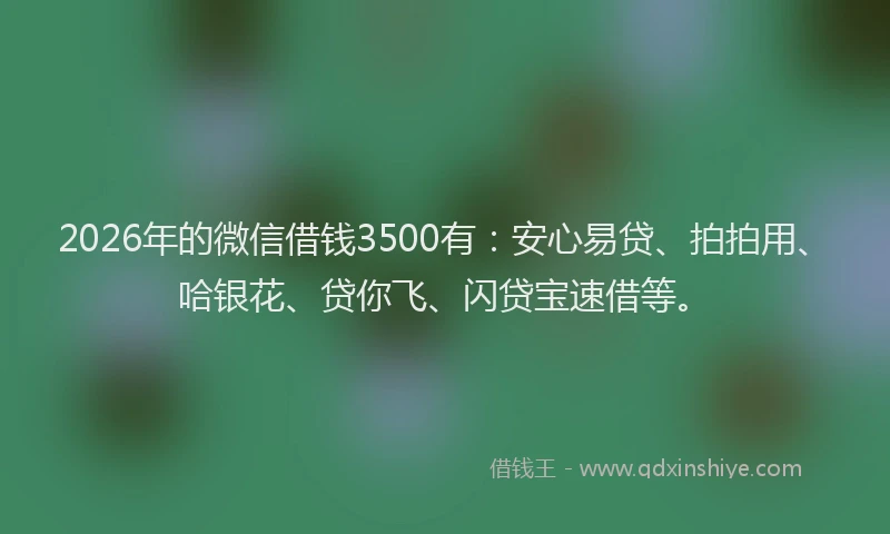 2026年的微信借钱3500有：安心易贷、拍拍用、哈银花、贷你飞、闪贷宝速借等。