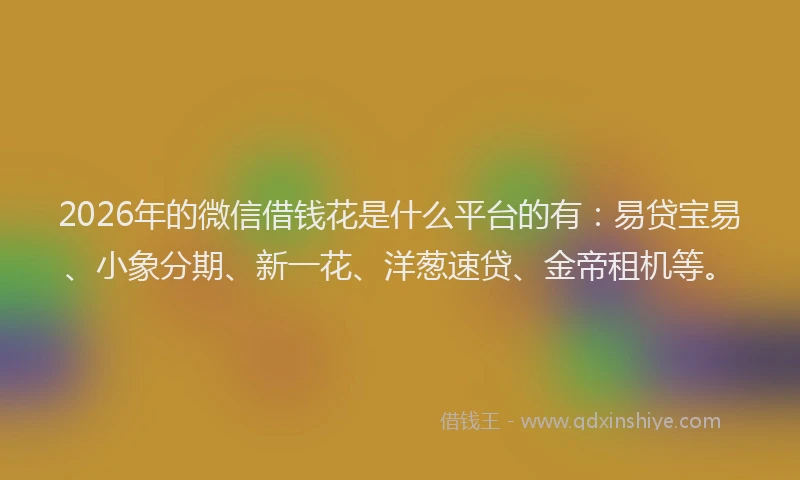 2026年的微信借钱花是什么平台的有：易贷宝易、小象分期、新一花、洋葱速贷、金帝租机等。
