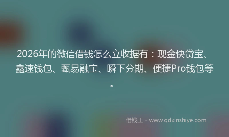 2026年的微信借钱怎么立收据有：现金快贷宝、鑫速钱包、甄易融宝、瞬下分期、便捷Pro钱包等。