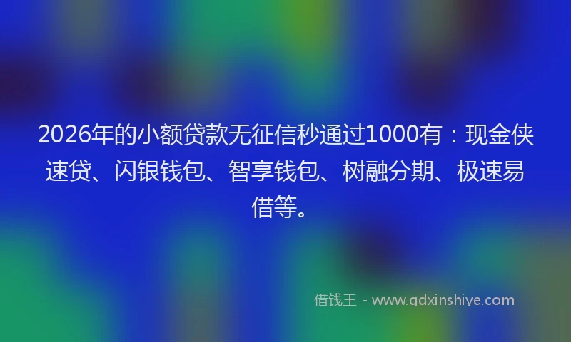 2026年的小额贷款无征信秒通过1000有:现金侠速贷、闪银钱包、智享钱包、树融分期、极速易借等。