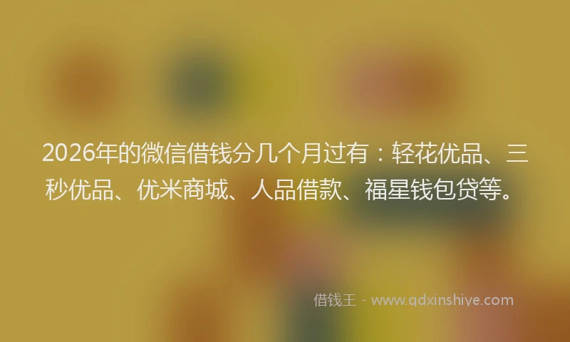 2026年的微信借钱分几个月过有：轻花优品、三秒优品、优米商城、人品借款、福星钱包贷等。