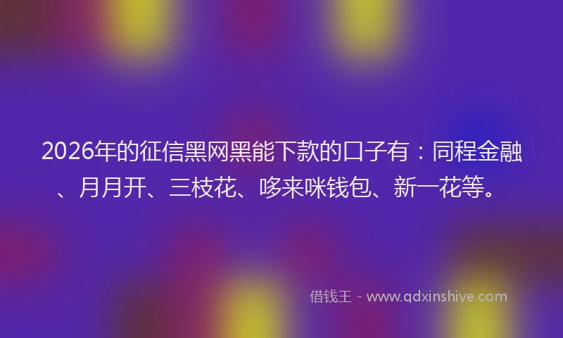 2026年的征信黑网黑能下款的口子有：同程金融、月月开、三枝花、哆来咪钱包、新一花等。