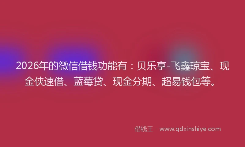 2026年的微信借钱功能有：贝乐享-飞鑫琼宝、现金侠速借、蓝莓贷、现金分期、超易钱包等。