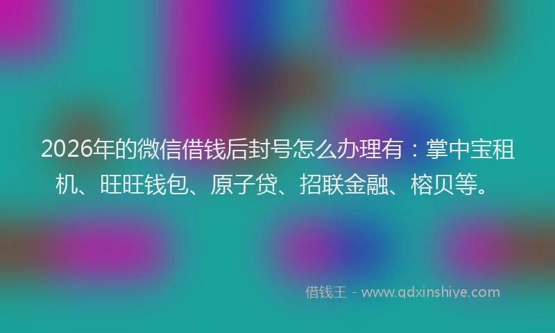 2026年的微信借钱后封号怎么办理有:掌中宝租机、旺旺钱包、原子贷、招联金融、榕贝等。