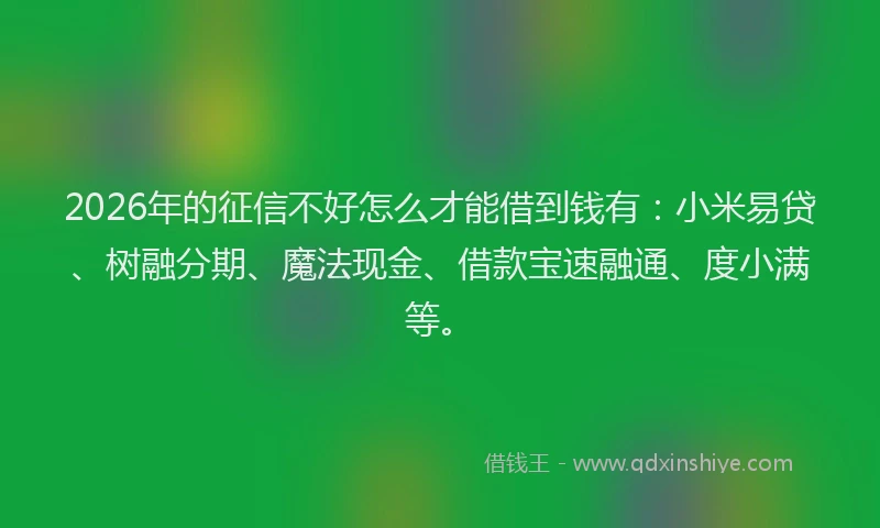 2026年的征信不好怎么才能借到钱有：小米易贷、树融分期、魔法现金、借款宝速融通、度小满等。