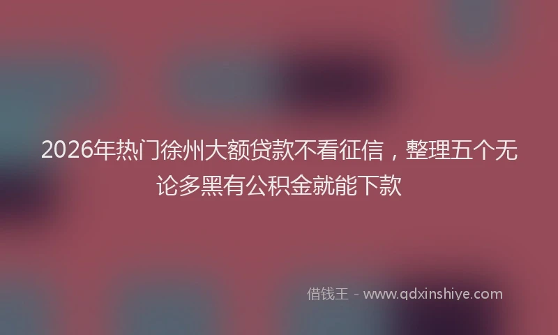 2026年热门徐州大额贷款不看征信，整理五个无论多黑有公积金就能下款