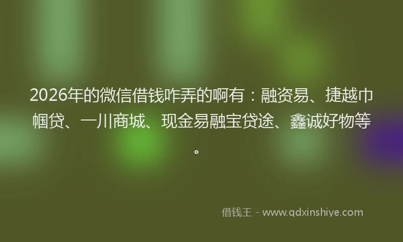 2026年的微信借钱咋弄的啊有:融资易、捷越巾帼贷、一川商城、现金易融宝贷途、鑫诚好物等。