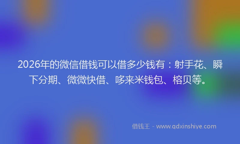 2026年的微信借钱可以借多少钱有：射手花、瞬下分期、微微快借、哆来米钱包、榕贝等。