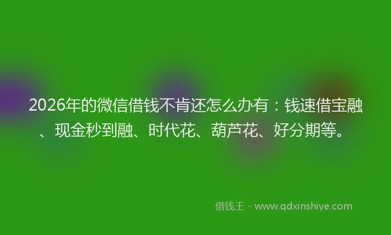 2026年的微信借钱不肯还怎么办有：钱速借宝融、现金秒到融、时代花、葫芦花、好分期等。