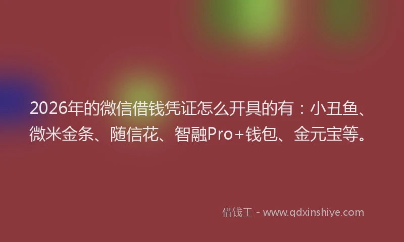 2026年的微信借钱凭证怎么开具的有：小丑鱼、微米金条、随信花、智融Pro+钱包、金元宝等。