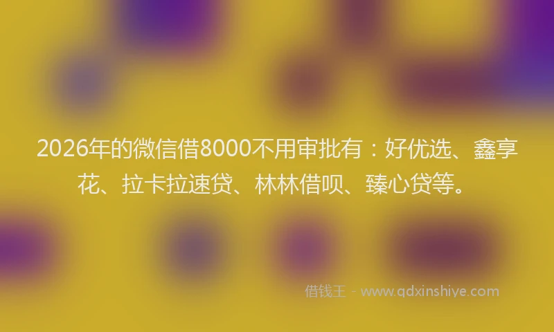 2026年的微信借8000不用审批有：好优选、鑫享花、拉卡拉速贷、林林借呗、臻心贷等。