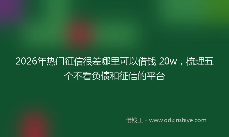 2026年热门征信很差哪里可以借钱 20w，梳理五个不看负债和征信的平台