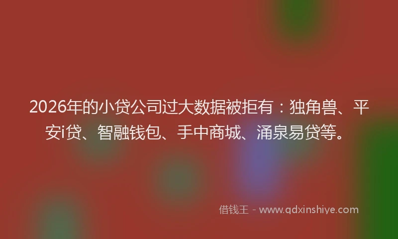 2026年的小贷公司过大数据被拒有：独角兽、平安i贷、智融钱包、手中商城、涌泉易贷等。
