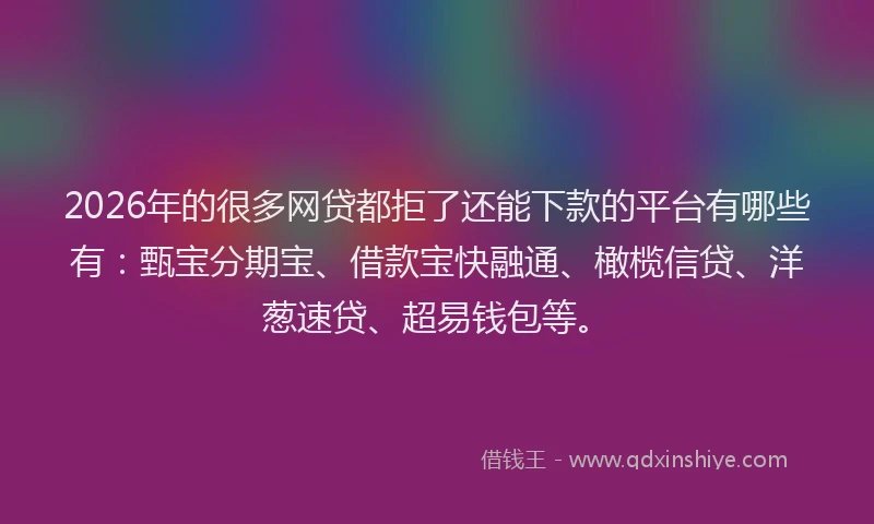 2026年的很多网贷都拒了还能下款的平台有哪些有：甄宝分期宝、借款宝快融通、橄榄信贷、洋葱速贷、超易钱包等。