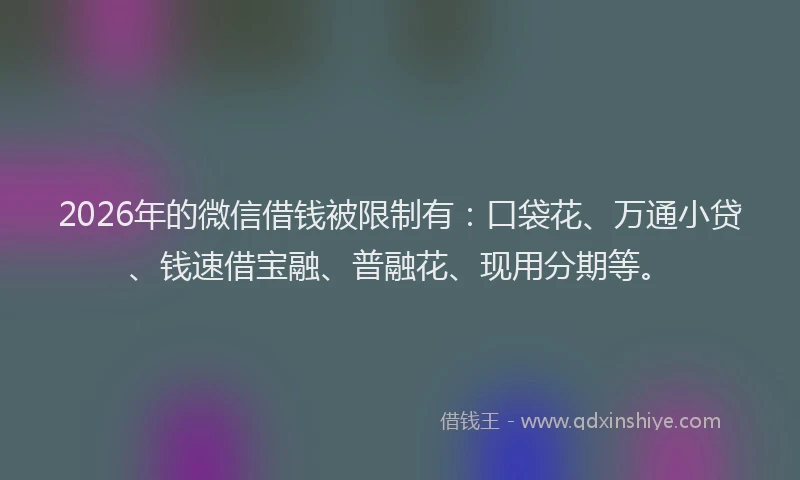 2026年的微信借钱被限制有：口袋花、万通小贷、钱速借宝融、普融花、现用分期等。